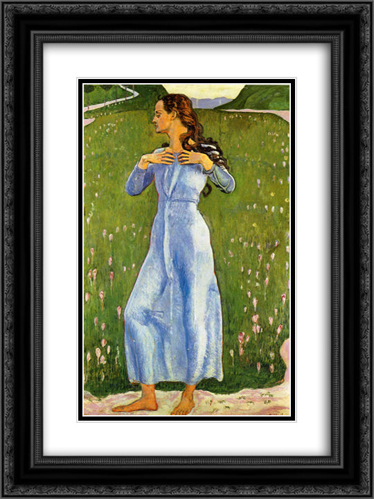 Emotion 18x24 Black Ornate Wood Framed Art Print Poster with Double Matting by Hodler, Ferdinand