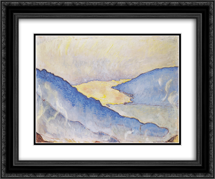 Evening mist on Lake Thun 24x20 Black Ornate Wood Framed Art Print Poster with Double Matting by Hodler, Ferdinand