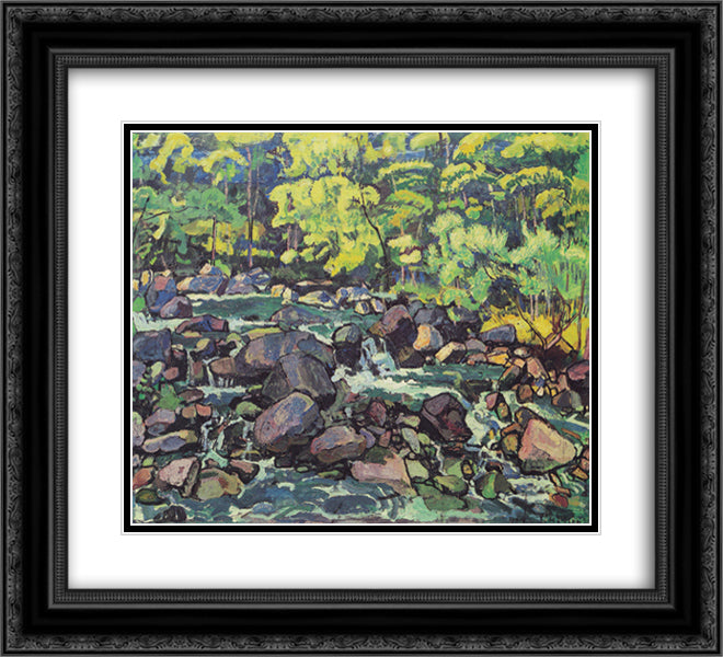 Forest Stream at Champery 22x20 Black Ornate Wood Framed Art Print Poster with Double Matting by Hodler, Ferdinand