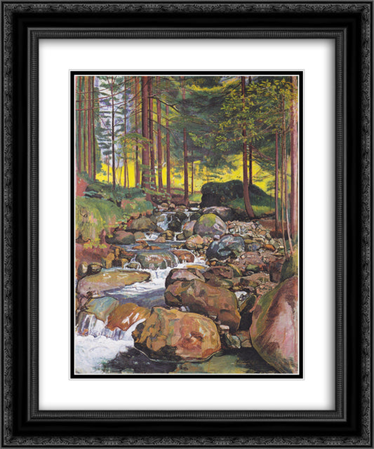 Forest with a mountain stream 20x24 Black Ornate Wood Framed Art Print Poster with Double Matting by Hodler, Ferdinand