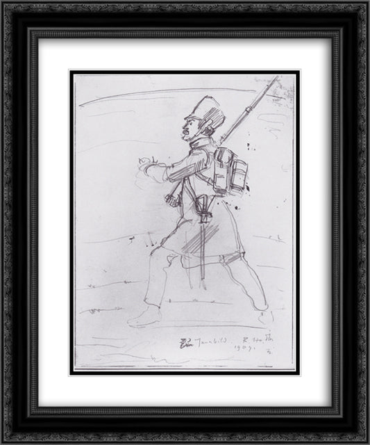 Fusilier Marching to the left 20x24 Black Ornate Wood Framed Art Print Poster with Double Matting by Hodler, Ferdinand