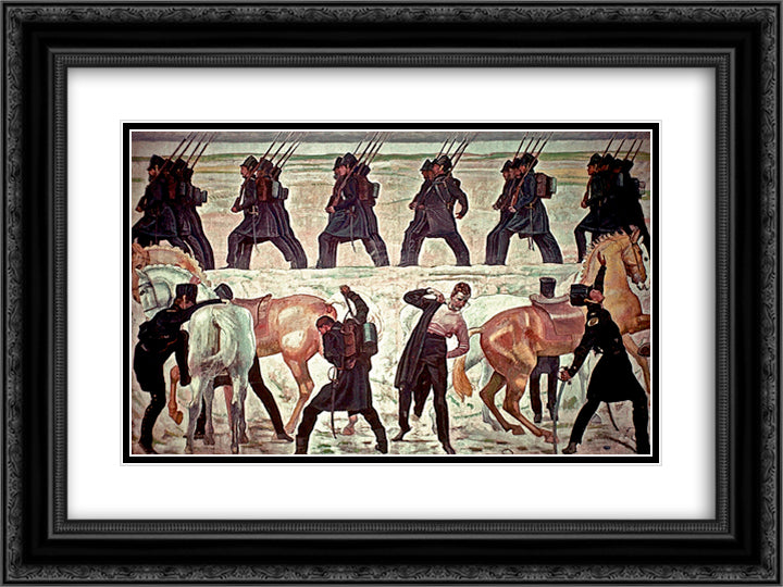 Jena Students Depart for the War of Liberation, 1813 24x18 Black Ornate Wood Framed Art Print Poster with Double Matting by Hodler, Ferdinand