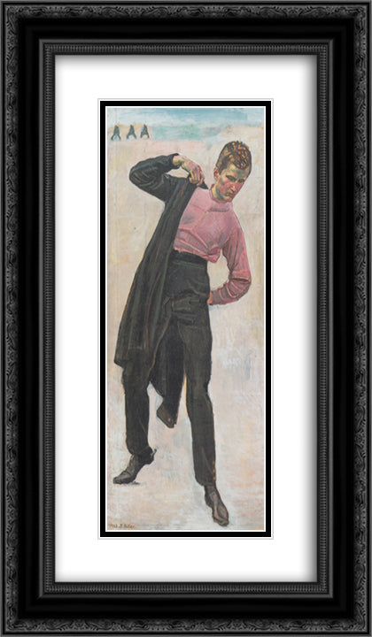 Jenenser Student 14x24 Black Ornate Wood Framed Art Print Poster with Double Matting by Hodler, Ferdinand