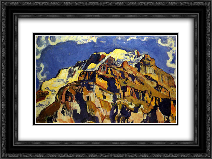 Jungfrau and Silverhorn, as Seen from Murren 24x18 Black Ornate Wood Framed Art Print Poster with Double Matting by Hodler, Ferdinand