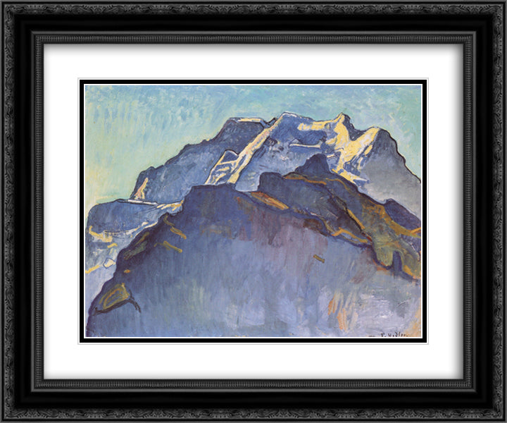 Jungfrau massif and Schwarzmonch 24x20 Black Ornate Wood Framed Art Print Poster with Double Matting by Hodler, Ferdinand