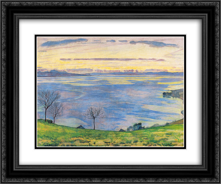 Lake Geneva on the evening in Chexbres 24x20 Black Ornate Wood Framed Art Print Poster with Double Matting by Hodler, Ferdinand