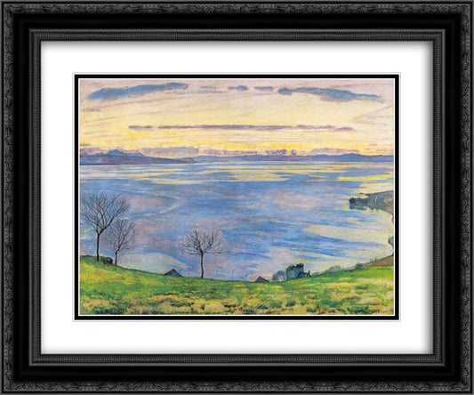 Lake Geneva on the evening in Chexbres 24x20 Black Ornate Wood Framed Art Print Poster with Double Matting by Hodler, Ferdinand