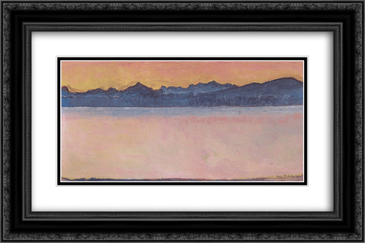 Lake Geneva with Mont Blanc at dawn 24x16 Black Ornate Wood Framed Art Print Poster with Double Matting by Hodler, Ferdinand