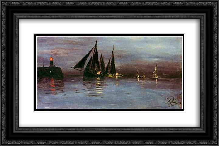 Lighthouse 24x16 Black Ornate Wood Framed Art Print Poster with Double Matting by Ruszczyc, Ferdynand
