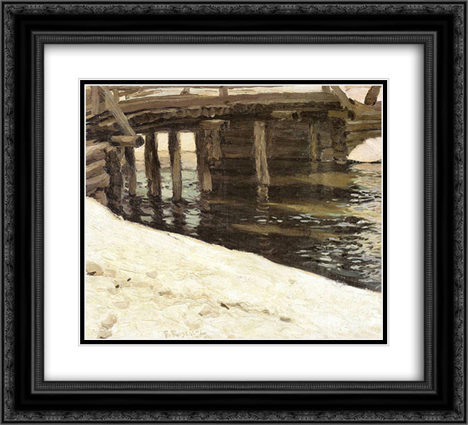 Most zima 22x20 Black Ornate Wood Framed Art Print Poster with Double Matting by Ruszczyc, Ferdynand