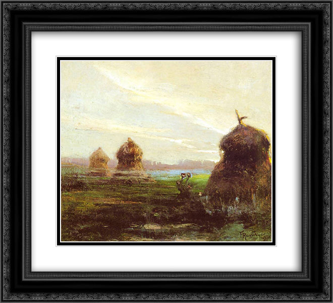 Pejzaz ze stogami 22x20 Black Ornate Wood Framed Art Print Poster with Double Matting by Ruszczyc, Ferdynand