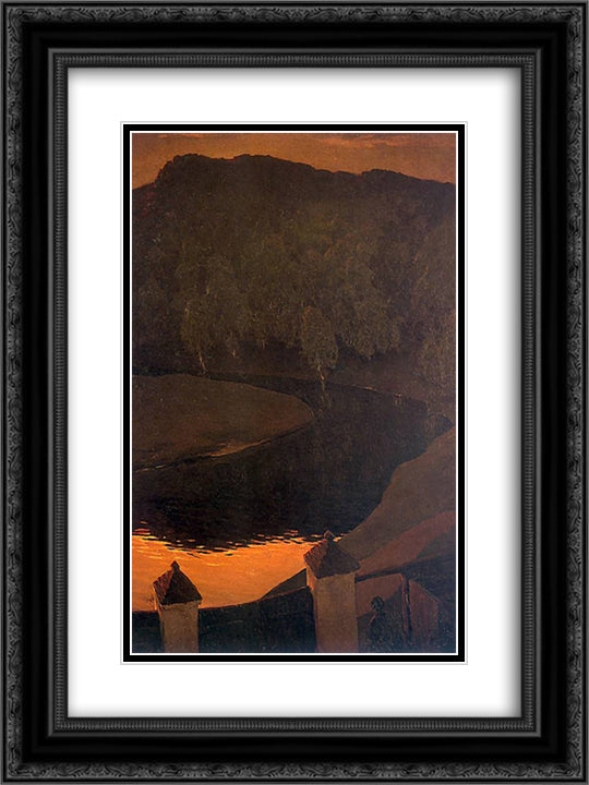 Wieczor, Wilejka 18x24 Black Ornate Wood Framed Art Print Poster with Double Matting by Ruszczyc, Ferdynand