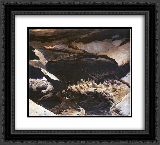 Z brzegow Wilejki 22x20 Black Ornate Wood Framed Art Print Poster with Double Matting by Ruszczyc, Ferdynand