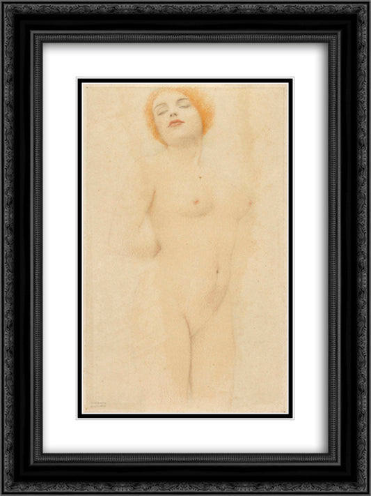 Aktstudie 18x24 Black Ornate Wood Framed Art Print Poster with Double Matting by Khnopff, Fernand