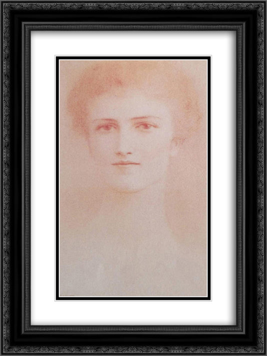 Baroness Fernand van der Bruggen 18x24 Black Ornate Wood Framed Art Print Poster with Double Matting by Khnopff, Fernand