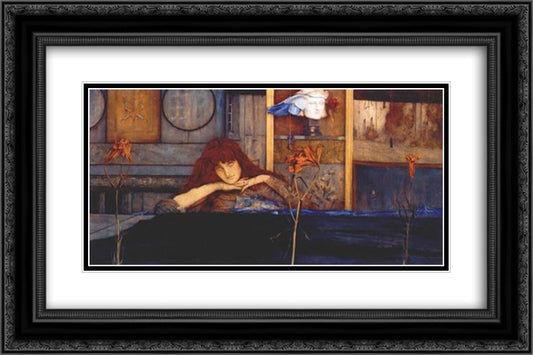 I lock my door upon myself 24x16 Black Ornate Wood Framed Art Print Poster with Double Matting by Khnopff, Fernand