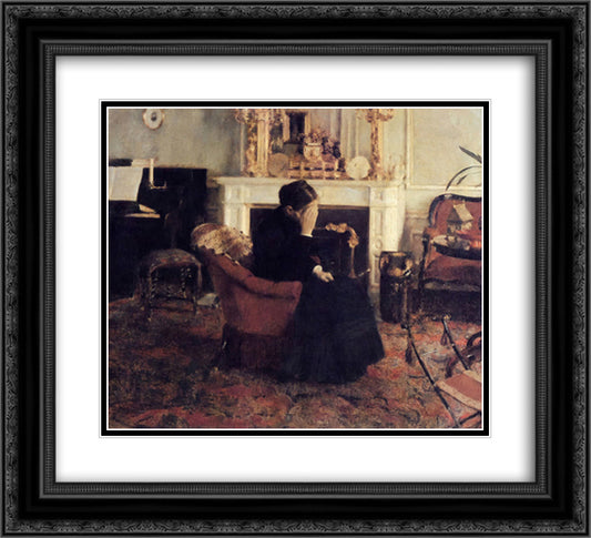 Listening to Schumann 22x20 Black Ornate Wood Framed Art Print Poster with Double Matting by Khnopff, Fernand