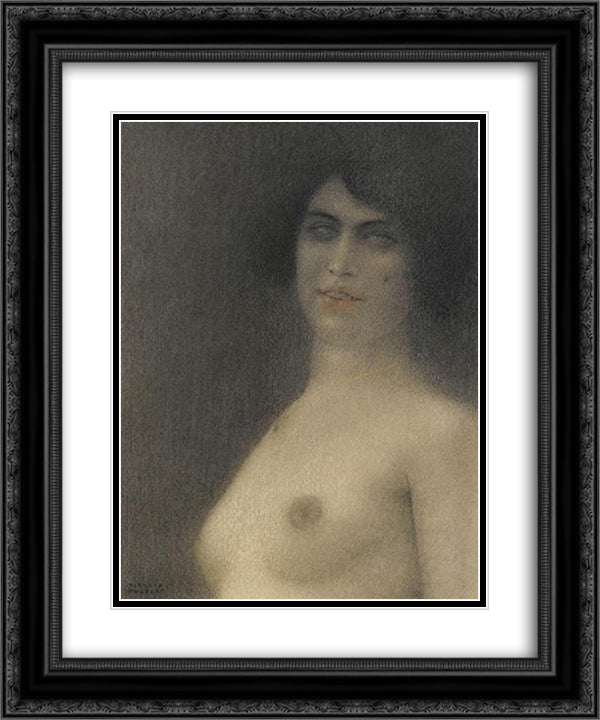 Nu aux cheveux noirs 20x24 Black Ornate Wood Framed Art Print Poster with Double Matting by Khnopff, Fernand