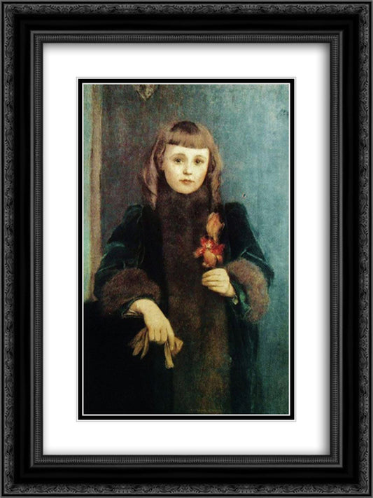 Portrait of Yvonne Seys 18x24 Black Ornate Wood Framed Art Print Poster with Double Matting by Khnopff, Fernand