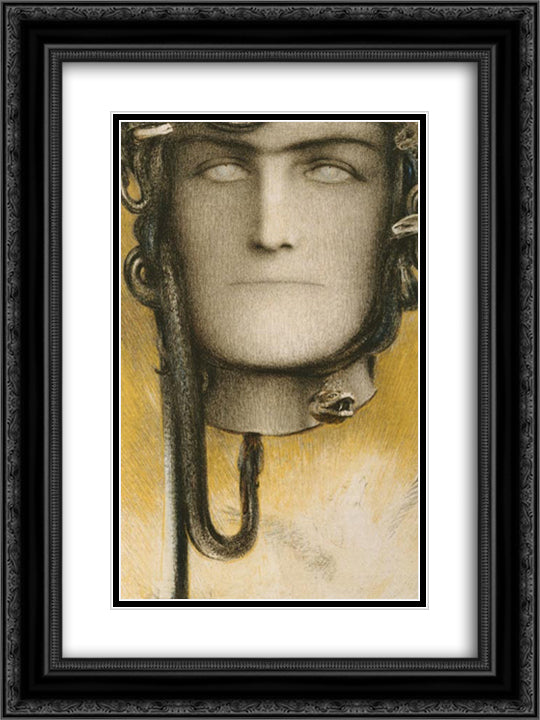 The Blood of Medusa 18x24 Black Ornate Wood Framed Art Print Poster with Double Matting by Khnopff, Fernand