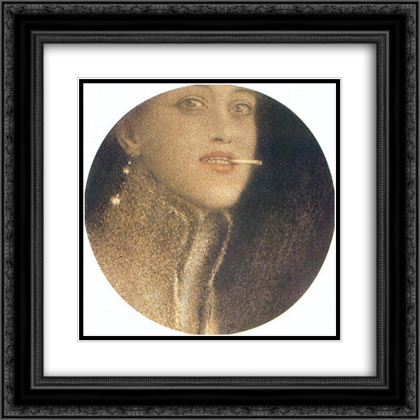 The Cigarette 20x20 Black Ornate Wood Framed Art Print Poster with Double Matting by Khnopff, Fernand