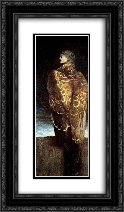 The Sleeping Medusa 14x24 Black Ornate Wood Framed Art Print Poster with Double Matting by Khnopff, Fernand