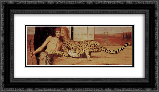 The Sphinx or The Caresses 24x14 Black Ornate Wood Framed Art Print Poster with Double Matting by Khnopff, Fernand