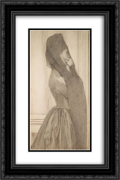 The Veil 16x24 Black Ornate Wood Framed Art Print Poster with Double Matting by Khnopff, Fernand