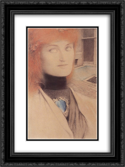 Who Shall Deliver Me 18x24 Black Ornate Wood Framed Art Print Poster with Double Matting by Khnopff, Fernand