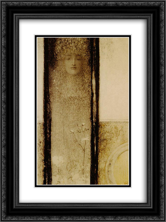 Woman of mystery 18x24 Black Ornate Wood Framed Art Print Poster with Double Matting by Khnopff, Fernand