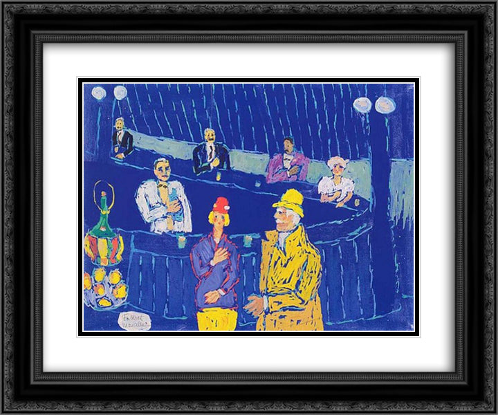 Mavi Bar 24x20 Black Ornate Wood Framed Art Print Poster with Double Matting by Saygi, Fikret Mualla