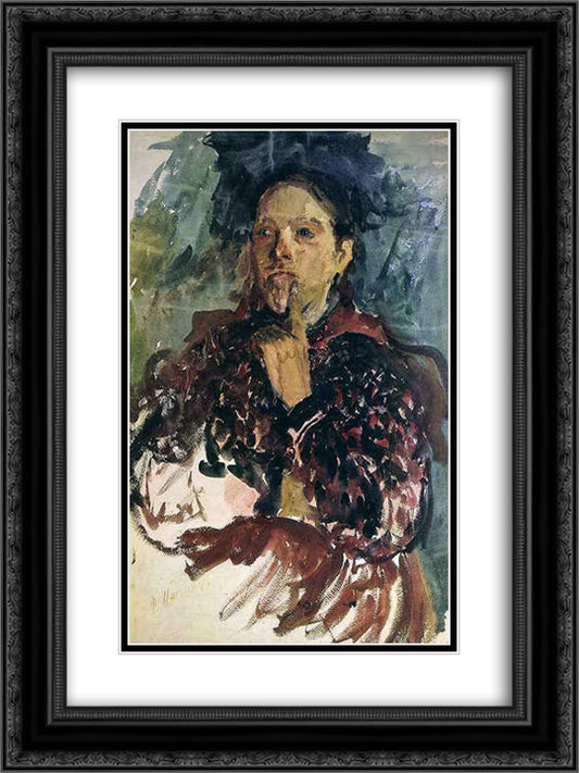 A Peasant Woman 18x24 Black Ornate Wood Framed Art Print Poster with Double Matting by Malyavin, Filipp