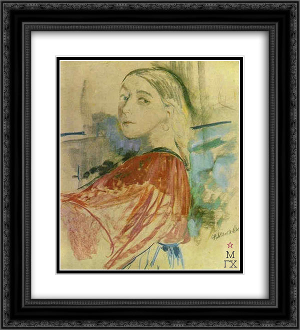 Peasant girl 20x22 Black Ornate Wood Framed Art Print Poster with Double Matting by Malyavin, Filipp