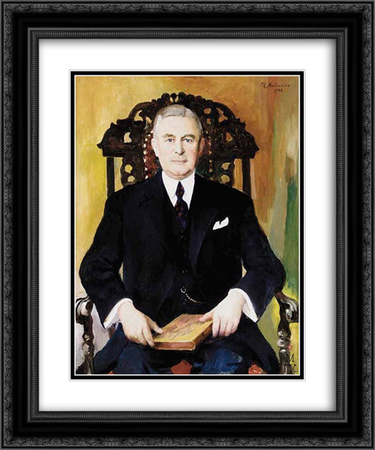 Portrait of a man with book 20x24 Black Ornate Wood Framed Art Print Poster with Double Matting by Malyavin, Filipp