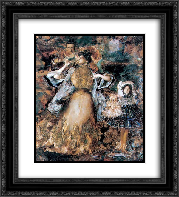 Portrait of artist's family 20x22 Black Ornate Wood Framed Art Print Poster with Double Matting by Malyavin, Filipp