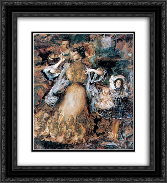 Portrait of artist's family 20x22 Black Ornate Wood Framed Art Print Poster with Double Matting by Malyavin, Filipp