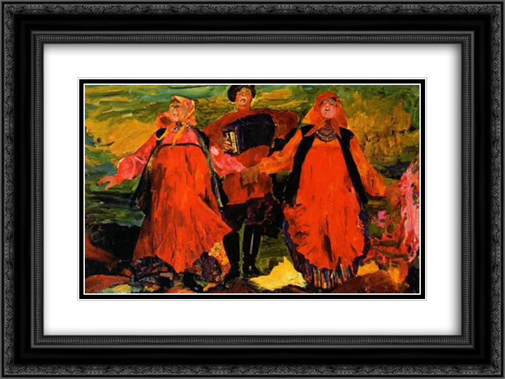 Singing peasants 24x18 Black Ornate Wood Framed Art Print Poster with Double Matting by Malyavin, Filipp