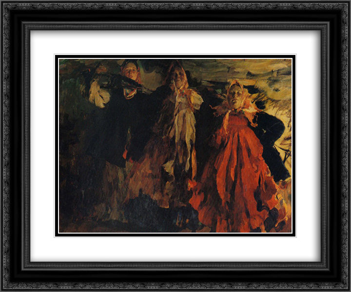 Three women 24x20 Black Ornate Wood Framed Art Print Poster with Double Matting by Malyavin, Filipp