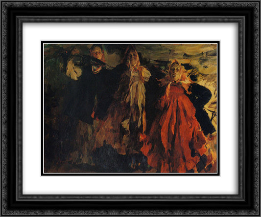 Three women 24x20 Black Ornate Wood Framed Art Print Poster with Double Matting by Malyavin, Filipp