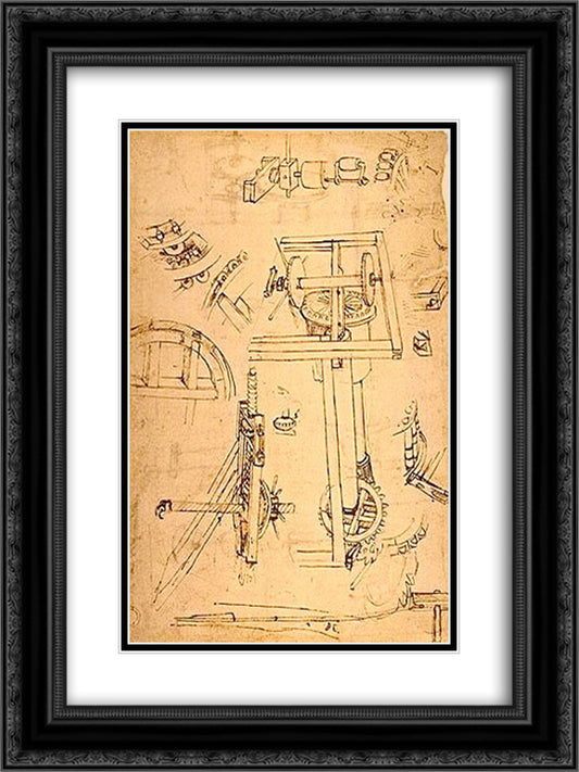 Sketches of the machines 18x24 Black Ornate Wood Framed Art Print Poster with Double Matting by Brunelleschi, Filippo