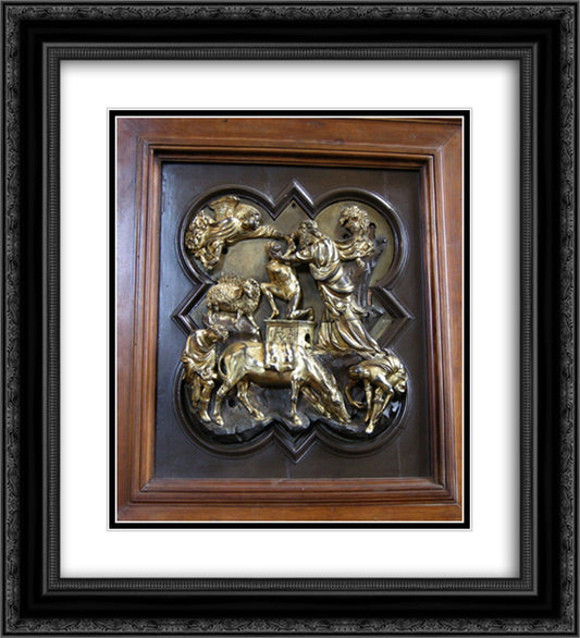 The Sacrifice of Isaac, bronze competition relief for the Baptistry Doors, Florence, 1401 (bronze) 20x22 Black Ornate Wood Framed Art Print Poster with Double Matting by Brunelleschi, Filippo