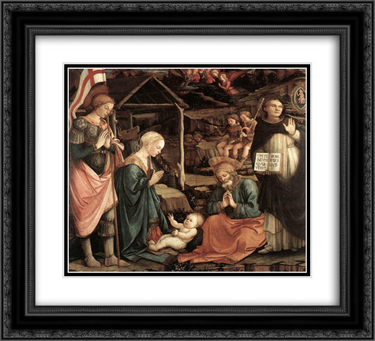 Adoration Of The Child With Saints 22x20 Black Ornate Wood Framed Art Print Poster with Double Matting by Lippi, Filippo