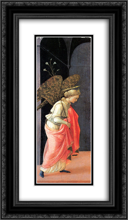 Annunciation, left wing 14x24 Black Ornate Wood Framed Art Print Poster with Double Matting by Lippi, Filippo