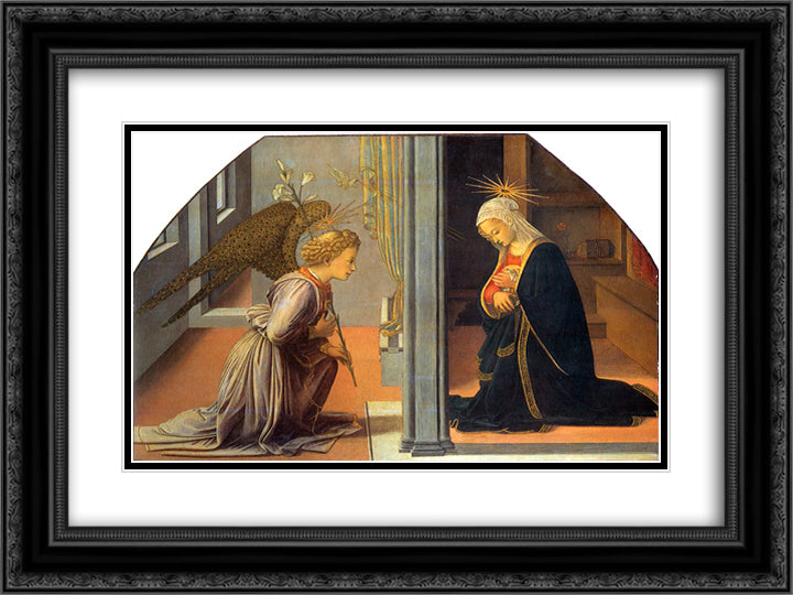 Annunciation 24x18 Black Ornate Wood Framed Art Print Poster with Double Matting by Lippi, Filippo