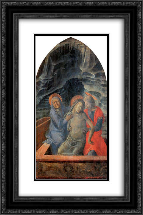 Dead Christ Supported by Mary and St. John the Evangelist 16x24 Black Ornate Wood Framed Art Print Poster with Double Matting by Lippi, Filippo