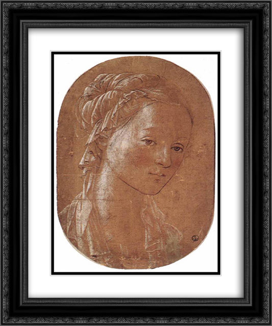 Head of a Woman 20x24 Black Ornate Wood Framed Art Print Poster with Double Matting by Lippi, Filippo