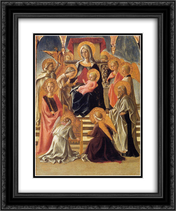 Madonna and Child Enthroned with Saints 20x24 Black Ornate Wood Framed Art Print Poster with Double Matting by Lippi, Filippo