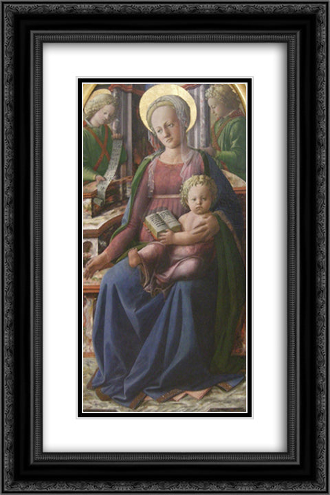 Madonna and Child Enthroned with Two Angels 16x24 Black Ornate Wood Framed Art Print Poster with Double Matting by Lippi, Filippo