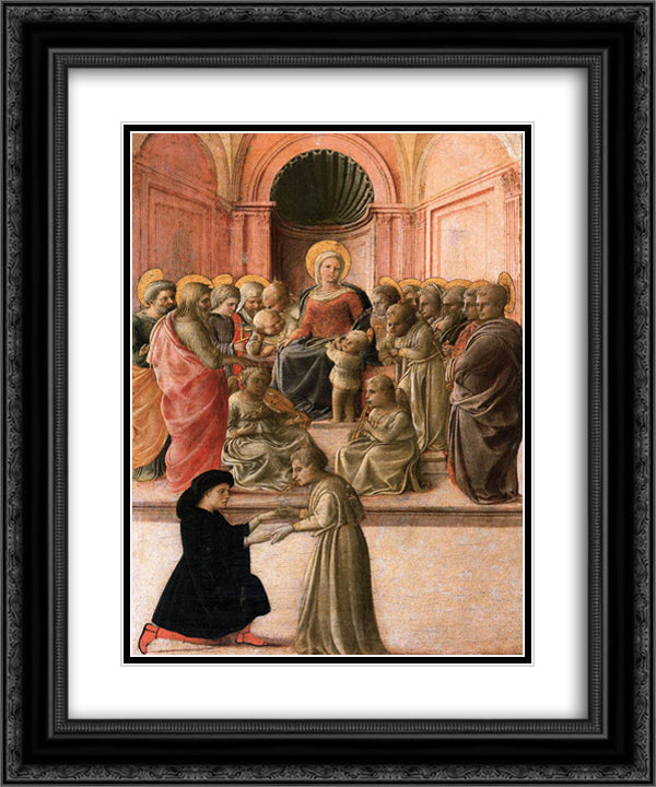 Madonna and Child with Saints, Angels and a Donor 20x24 Black Ornate Wood Framed Art Print Poster with Double Matting by Lippi, Filippo