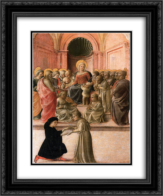 Madonna and Child with Saints, Angels and a Donor 20x24 Black Ornate Wood Framed Art Print Poster with Double Matting by Lippi, Filippo